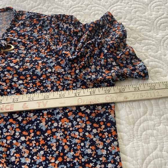 Michael Kors Ditsy Floral Patterned Dress Short Ruffle Sleeve Knee Length Size L - Picture 8 of 10